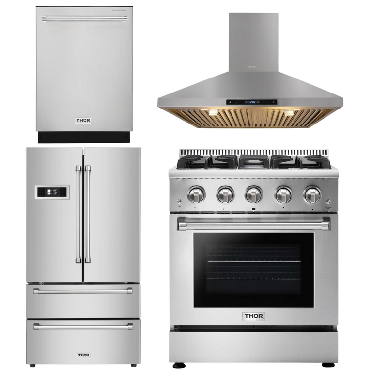 Thor Kitchen Package - 30 in. Professional Propane Gas Range, Range Hood, Refrigerator & Dishwasher, AP-HRG3080ULP-3