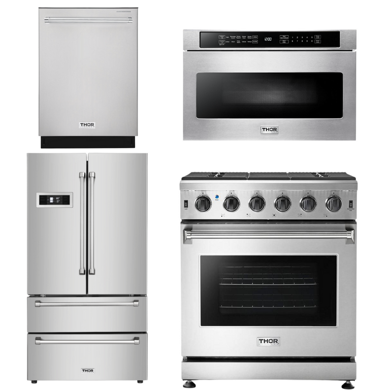 Thor Kitchen Package - 30 in. Propane Gas Range, Microwave Drawer, Refrigerator, Dishwasher, AP-LRG3001ULP-6