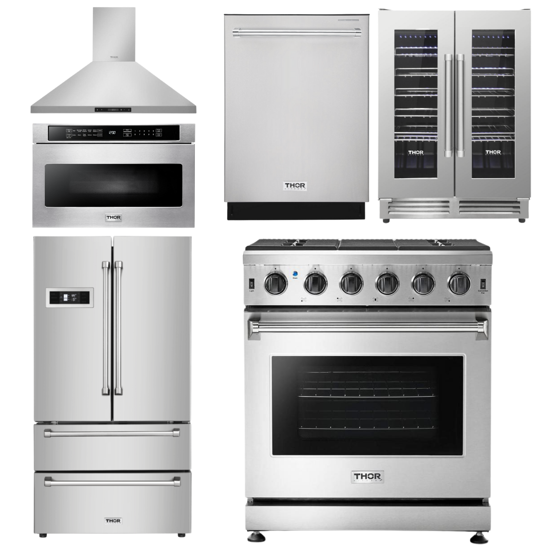 Thor Kitchen Package 30" Propane Gas Range, Range Hood, Microwave, R