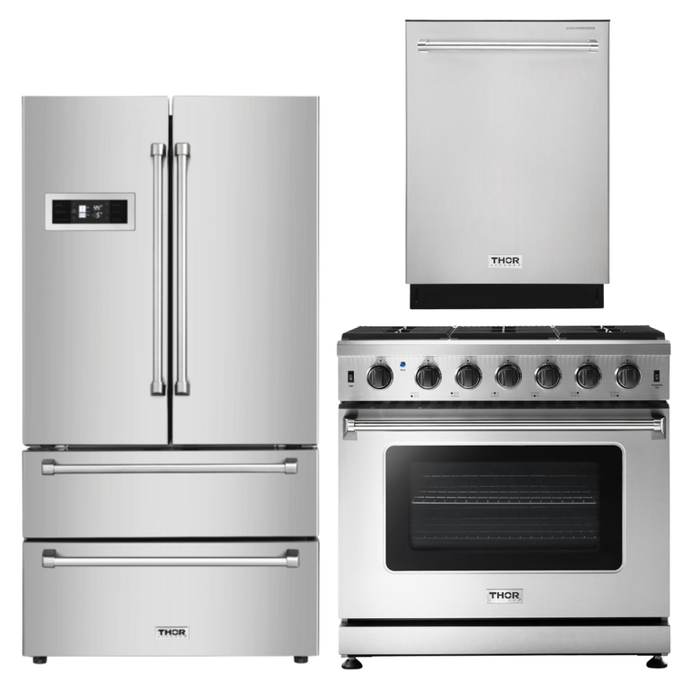 Thor Kitchen Appliance Package - 36 in. Liquid Propane Range, Refrigerator, Dishwasher, AP-LRG3601ULP-2