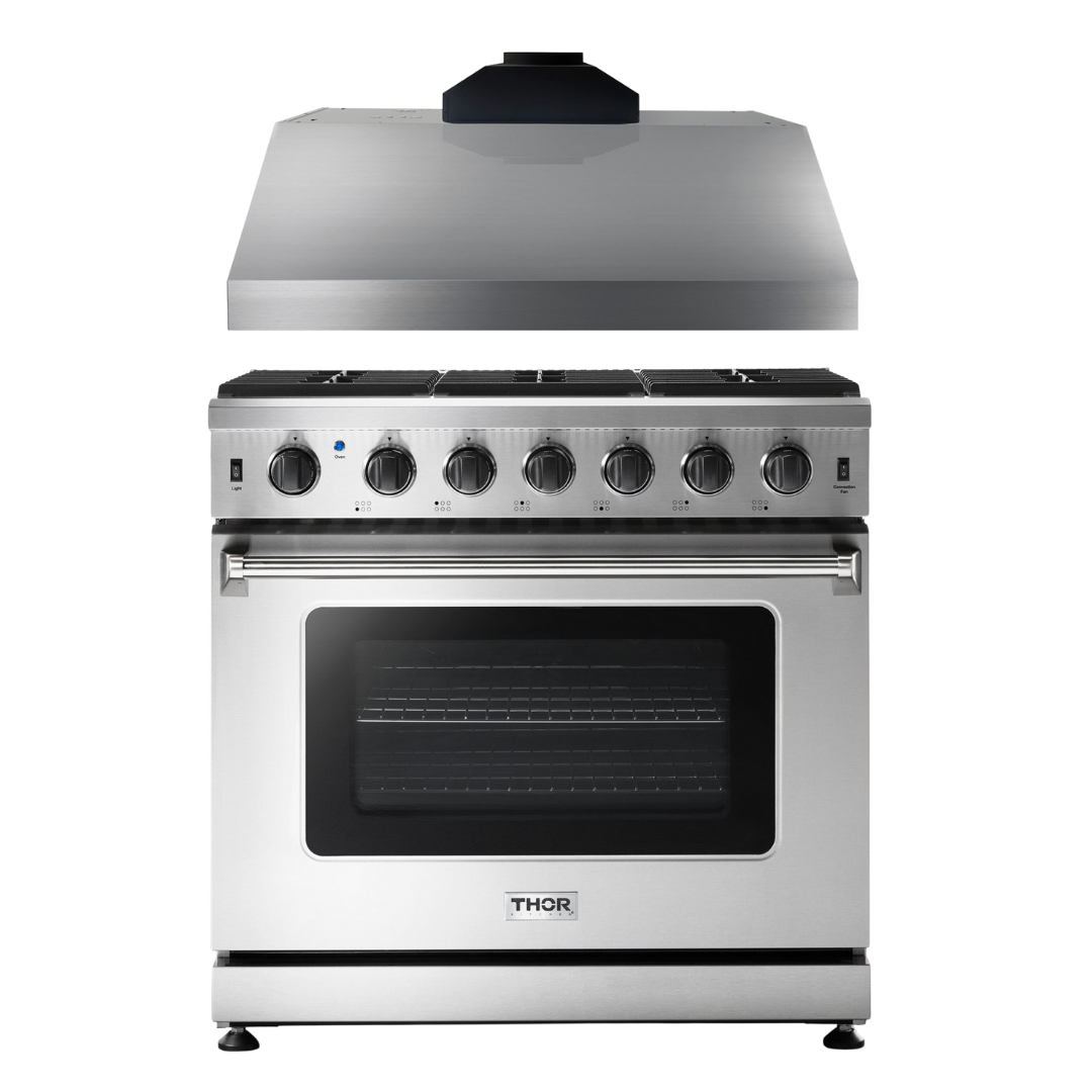 Thor Kitchen Package - 36 in. Propane Gas Range, Range Hood, AP-LRG3601ULP-9