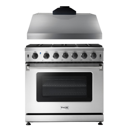 Thor Kitchen Package - 36 in. Propane Gas Range, Range Hood, AP-LRG3601ULP-9