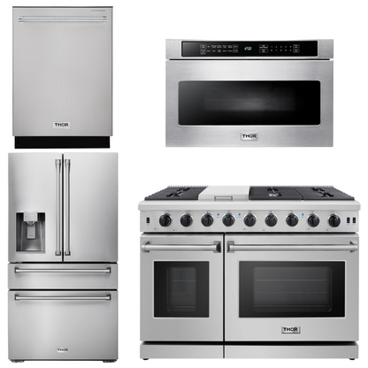 THOR Kitchen Package - 48" Propane Gas Range, Dishwasher, Refrigerator with Water and Ice Dispenser, Microwave, AP-LRG4807ULP-12