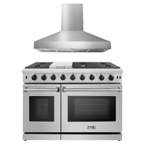 THOR Kitchen Package - 48" Gas Range, Wall Mount Range Hood, AP-LRG4807U-W