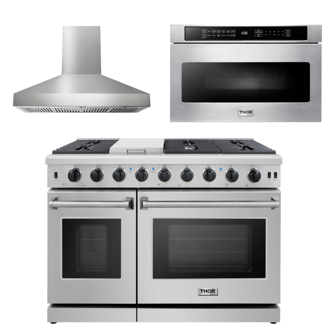 Thor Kitchen Package 48" Gas Range, Range Hood, Microwave, APLRG480