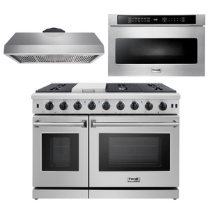 Thor Kitchen Package - 48 in. Gas Range, Range Hood and Microwave Drawer, AP-LRG4807U-5