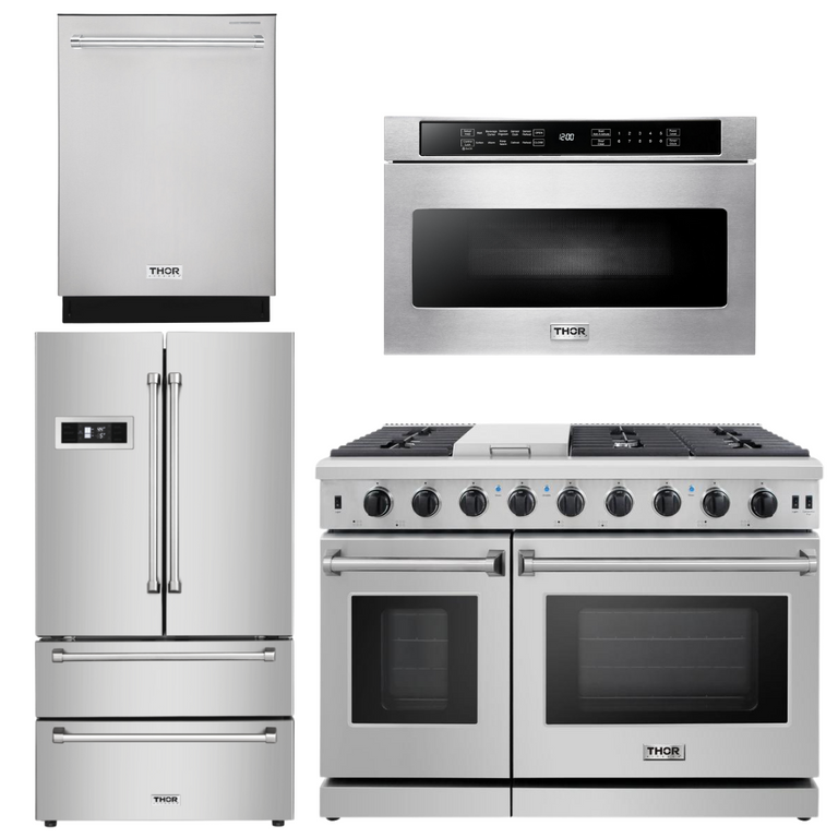 Thor Kitchen Package - 48 in. Propane Gas Range, Dishwasher, Refrigerator, Microwave Drawer, AP-LRG4807ULP-6