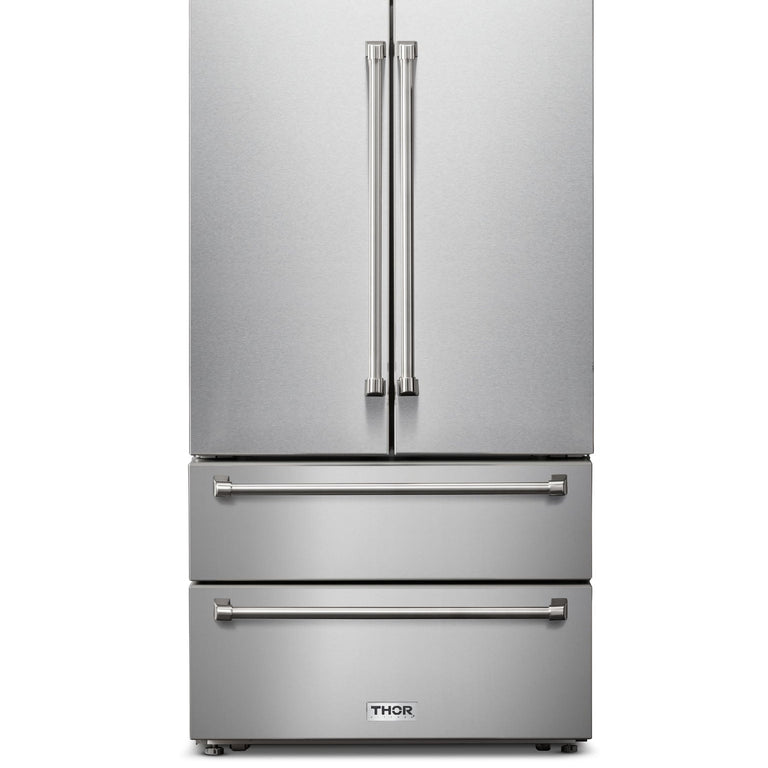 Thor Kitchen Appliance Package - 36 In. Natural Gas Range, Range Hood, Refrigerator, Dishwasher, Wine Cooler, AP-TRG3601-4