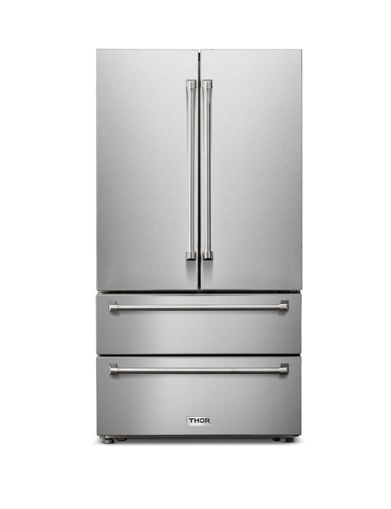 Thor Kitchen Package - 36" Propane Gas Range, Range Hood, Microwave, Refrigerator, Dishwasher, Wine Cooler, AP-LRG3601ULP-20