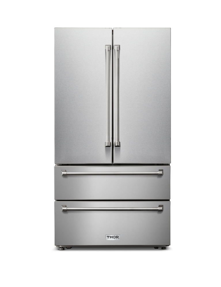Thor Kitchen Package - 36" Electric Range, Range Hood, Microwave, Refrigerator with Water and Ice Dispenser, Dishwasher, AP-HRE3601-W-13