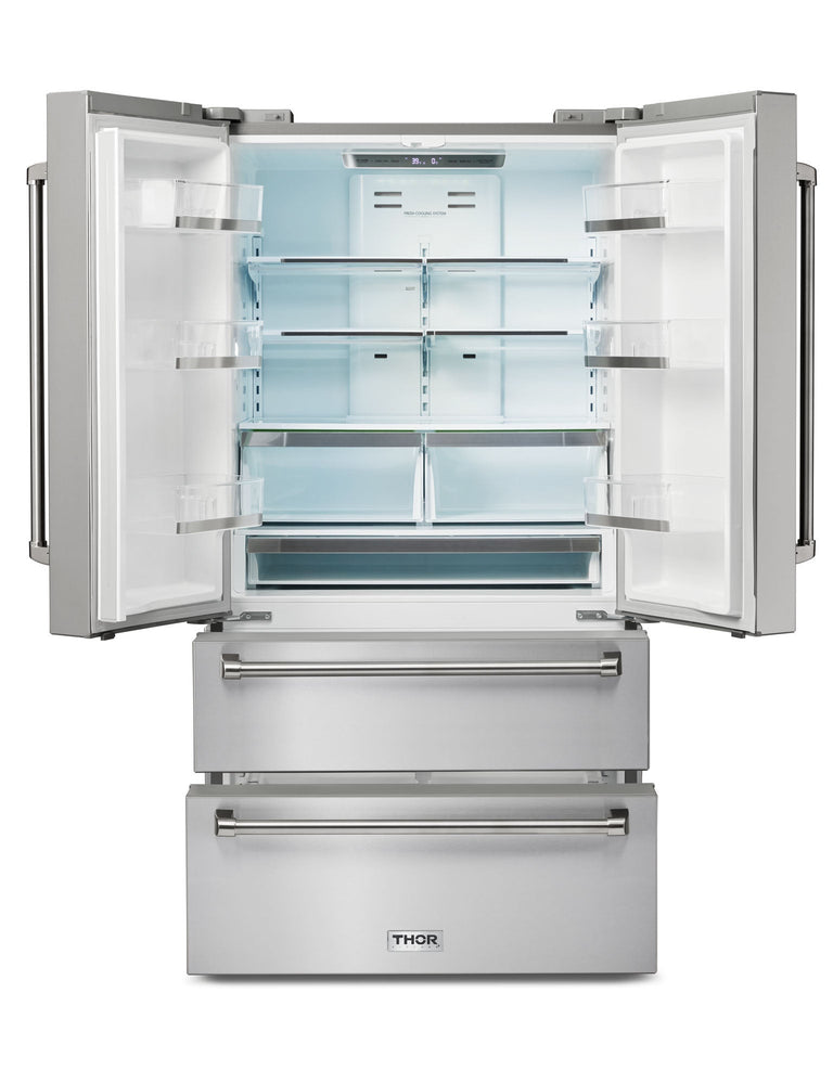Thor Kitchen Package - 36" Propane Gas Range, Range Hood, Refrigerator, Dishwasher, Wine Cooler, AP-HRG3618ULP-17