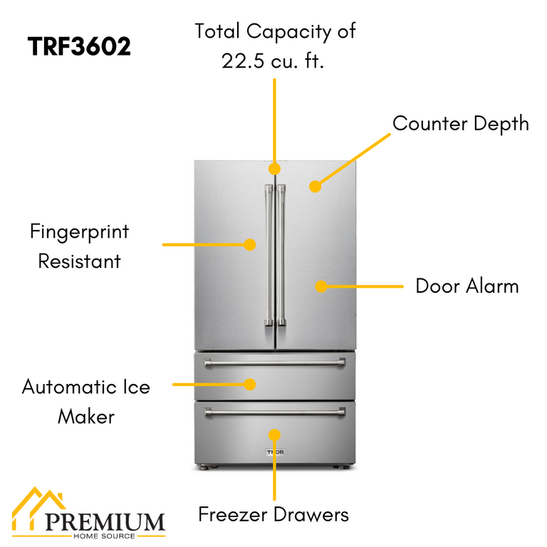 Thor Kitchen Package - 48 In. Propane Gas Range, Range Hood, Refrigerator, Dishwasher, AP-HRG4808ULP-16