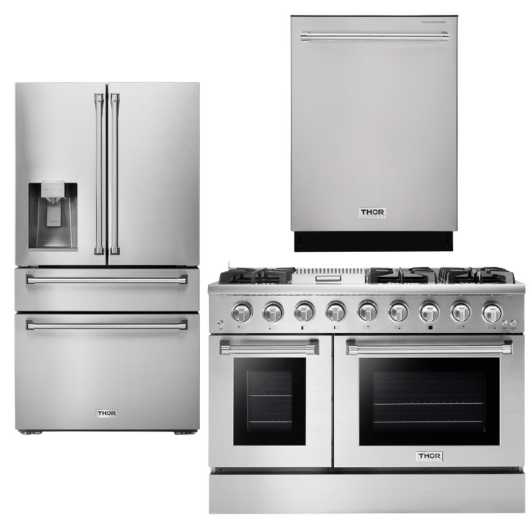 Thor Kitchen Package - 48" Propane Gas Range, Refrigerator with Water and Ice Dispenser, Dishwasher, AP-HRG4808ULP-9