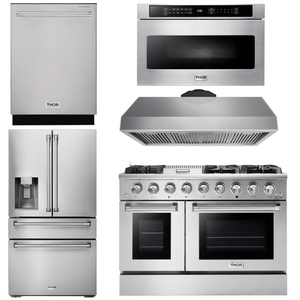 THOR Kitchen Package 48" Propane Gas Range, Range Hood, Refrigerator with Water and Ice Dispenser, Dishwasher, Microwave, AP-HRG4808ULP-13