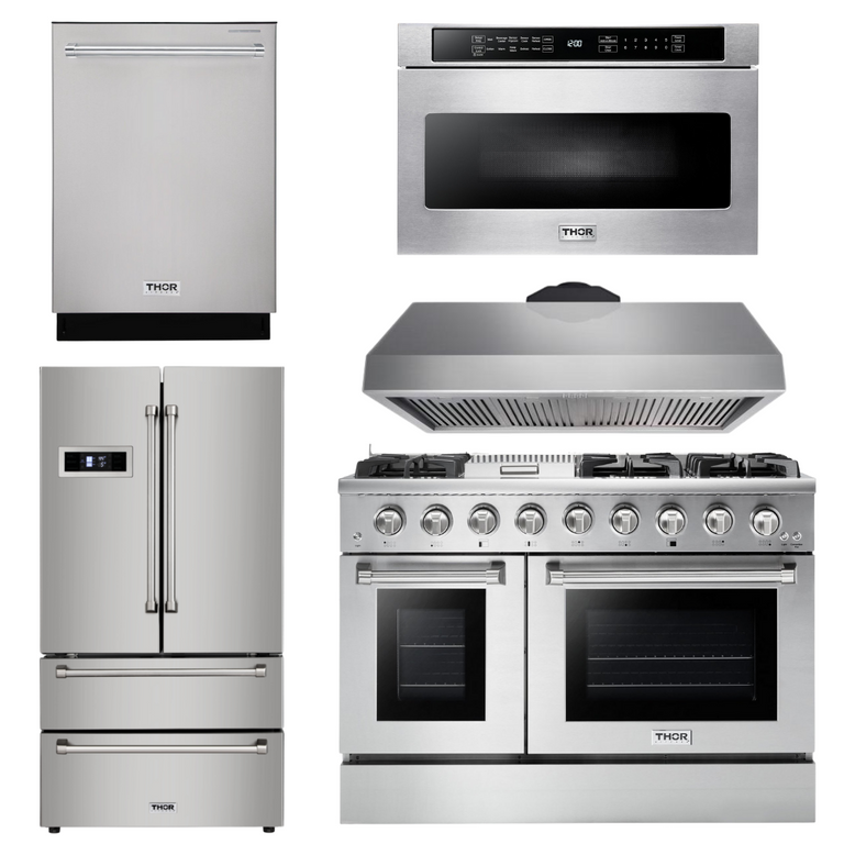Thor Kitchen Professional Package 48 in. Propane Gas Range, Range Hood, Refrigerator, Dishwasher, Microwave Drawer, AP-HRG4808ULP-7