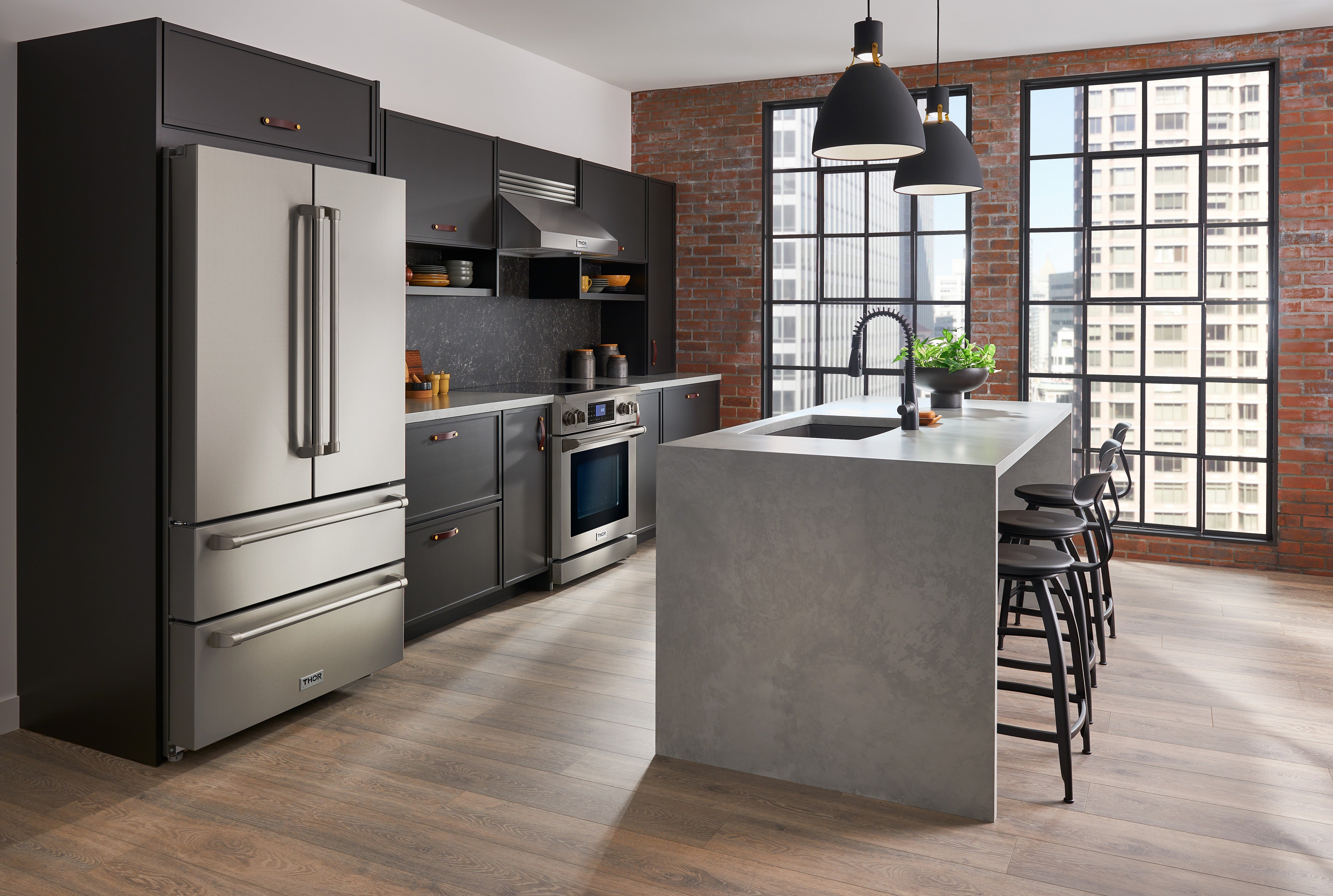 Thor Contemporary Package 36" Electric Range, Range Hood, Refrigerat