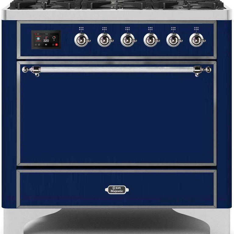 ILVE Majestic II 36" Propane Gas Burner, Electric Oven Range in Midnight Blue with Chrome Trim, UM096DQNS3MBCLP