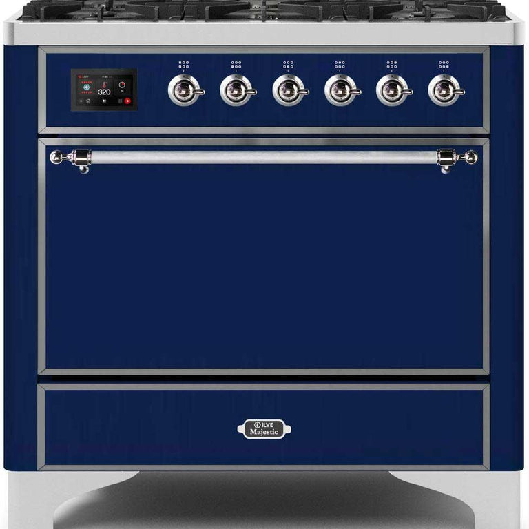 ILVE Majestic II 36" Propane Gas Burner, Electric Oven Range in Midnight Blue with Chrome Trim, UM096DQNS3MBCLP