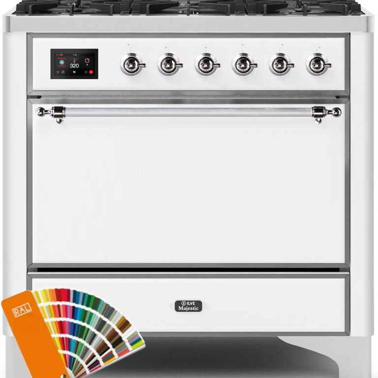 ILVE Majestic II 36" Natural Gas Burner, Electric Oven Range in Custom RAL Color with Chrome Trim, UM096DQNS3RALCNG