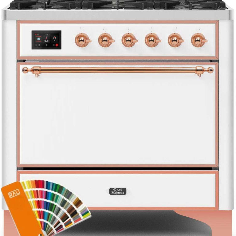 ILVE Majestic II 36" Natural Gas Burner, Electric Oven Range in Custom RAL Color with Copper Trim, UM096DQNS3RALPNG