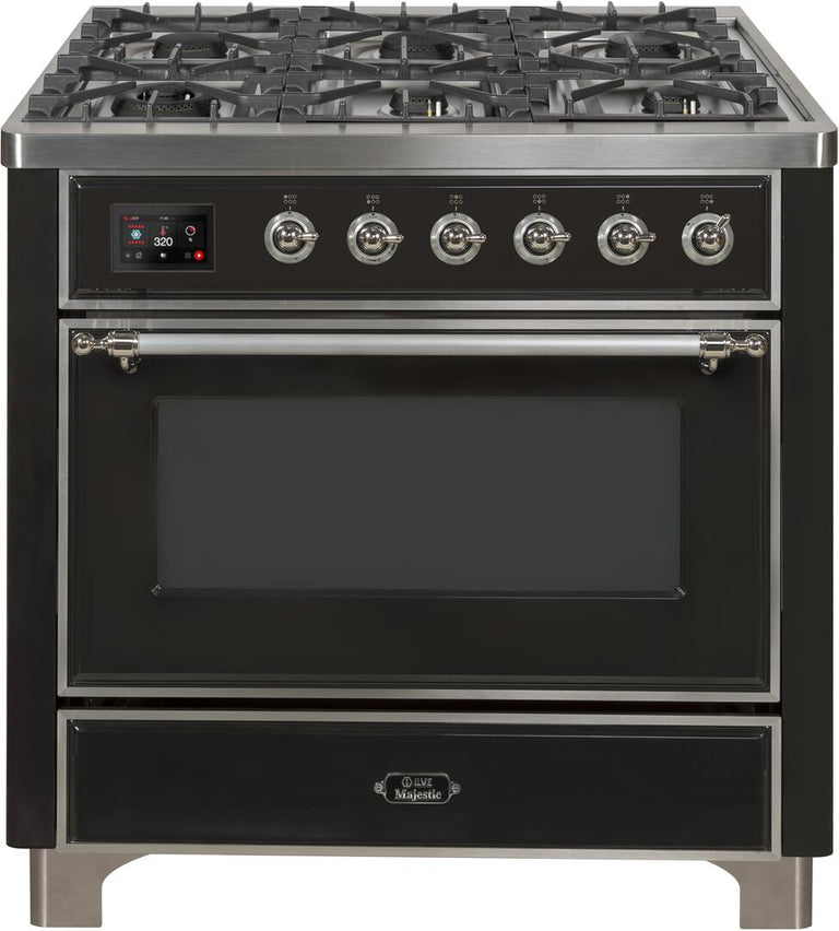 ILVE 36 in. Majestic II Series Propane Gas Burner and Electric Oven Range in Matte Graphite with Chrome Trim, UM09FDNS3MGCLP