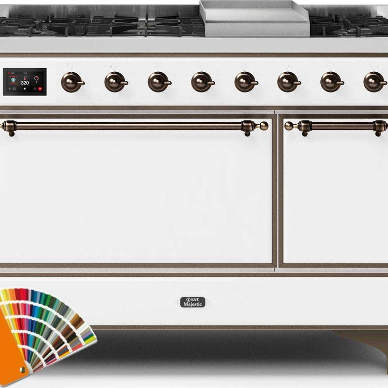 ILVE Majestic II 48" Natural Gas Burner, Electric Oven Range in Custom RAL Color with Bronze Trim, UM12FDQNS3RALBNG