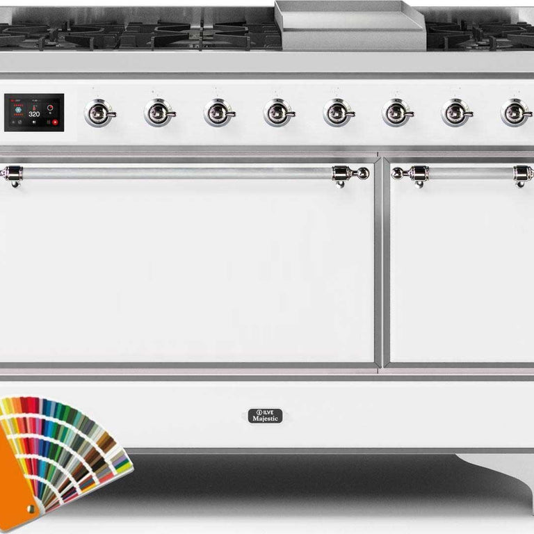 ILVE Majestic II 48" Natural Gas Burner, Electric Oven Range in Custom RAL Color with Chrome Trim, UM12FDQNS3RALCNG
