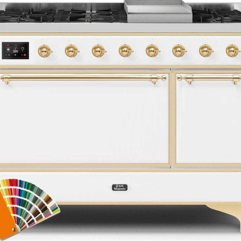 ILVE Majestic II 48" Natural Gas Burner, Electric Oven Range in Custom RAL Color with Brass Trim, UM12FDQNS3RALGNG