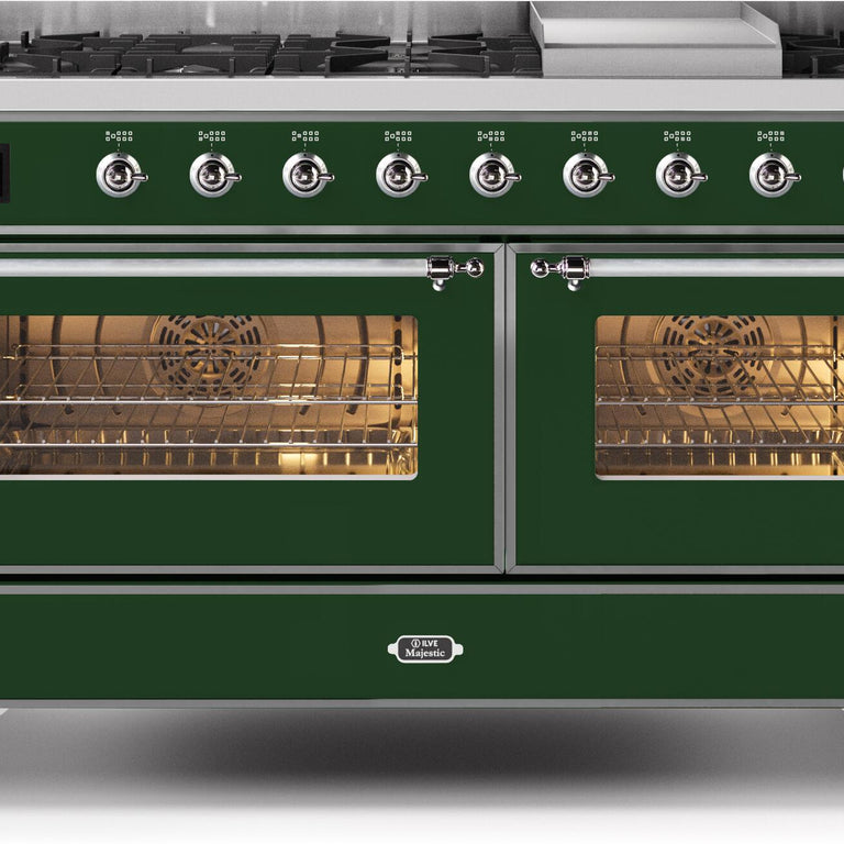 ILVE Majestic II 60" Propane Gas Burner, Electric Oven Range in Emerald Green with Chrome Trim, UM15FDNS3EGCLP