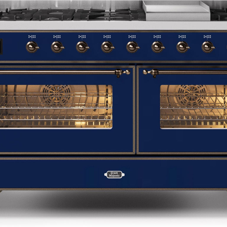 ILVE Majestic II 60" Natural Gas Burner, Electric Oven Range in Midnight Blue with Bronze Trim, UM15FDNS3MBBNG