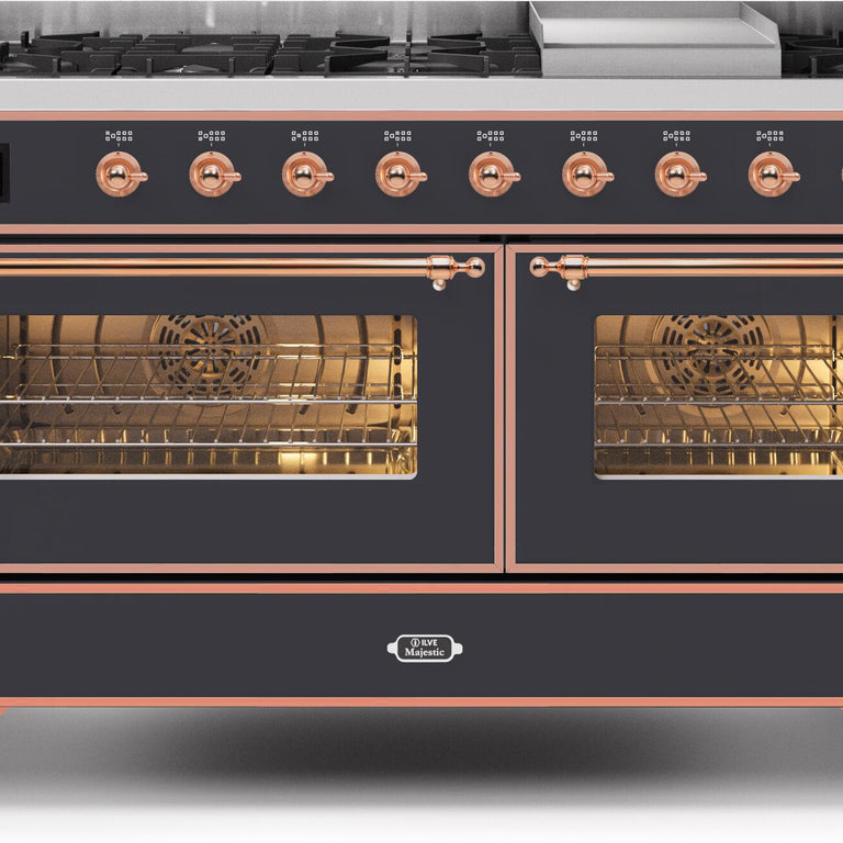 ILVE Majestic II 60" Propane Gas Burner, Electric Oven Range in Matte Graphite with Copper Trim, UM15FDNS3MGPLP