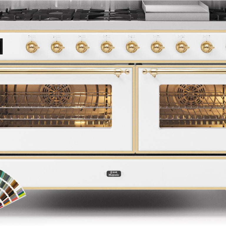 ILVE Majestic II 60" Natural Gas Burner, Electric Oven Range in Custom RAL Color with Brass Trim, UM15FDNS3RALGNG