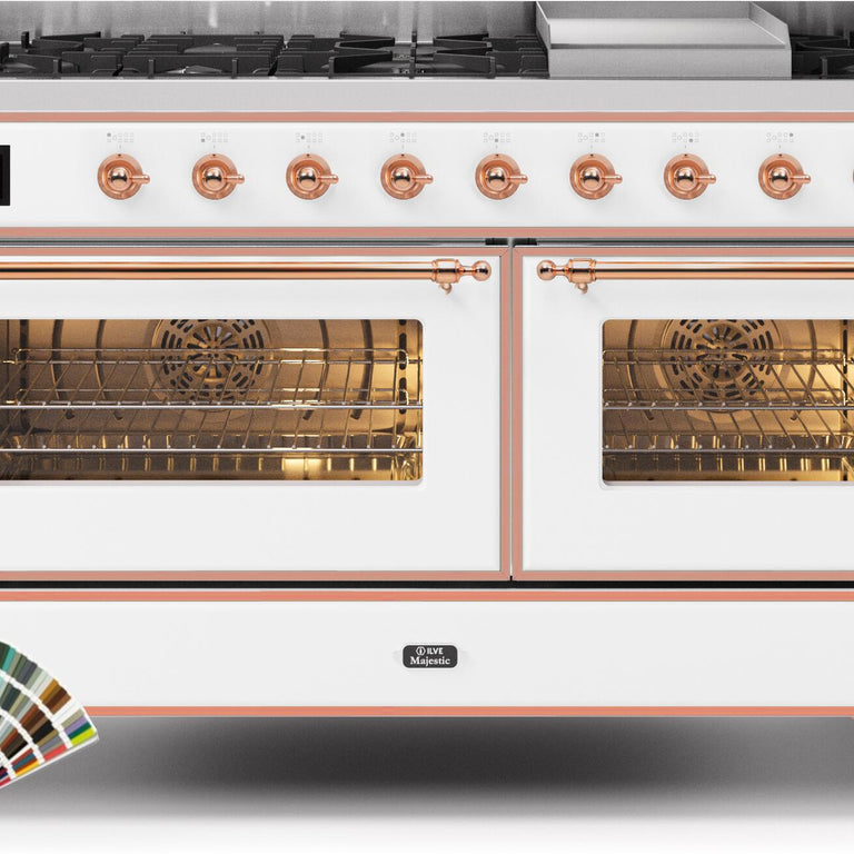 ILVE Majestic II 60" Propane Gas Burner, Electric Oven Range in Custom RAL Color with Copper Trim, UM15FDNS3RALPLP