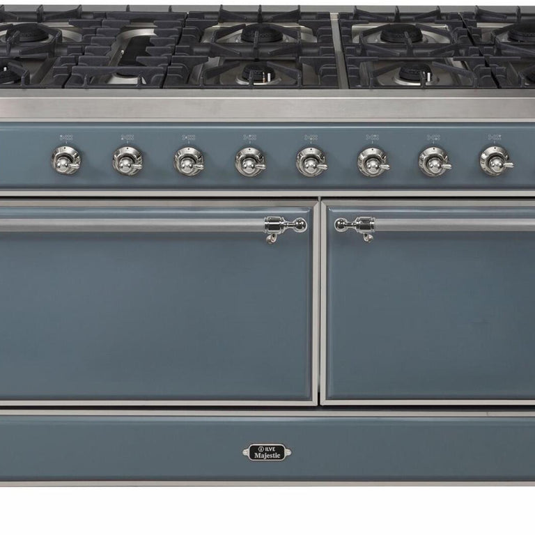 ILVE Majestic II 60" Propane Gas Burner, Electric Oven Range in Blue Grey with Chrome Trim, UM15FDQNS3BGCLP