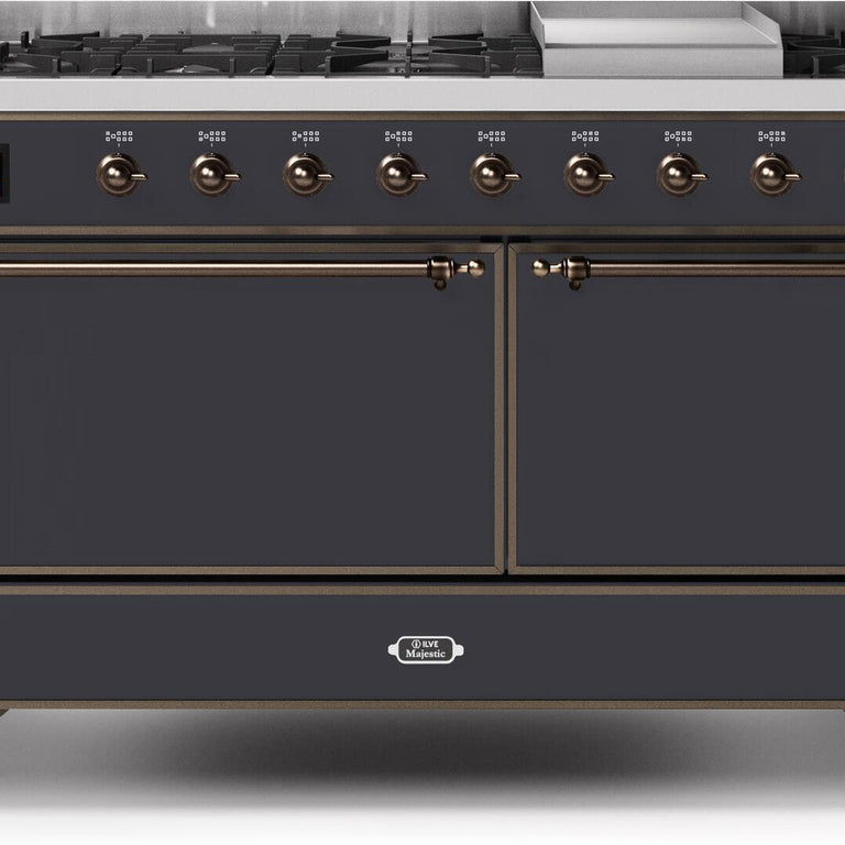 ILVE Majestic II 60" Natural Gas Burner, Electric Oven Range in Matte Graphite with Bronze Trim, UM15FDQNS3MGBNG