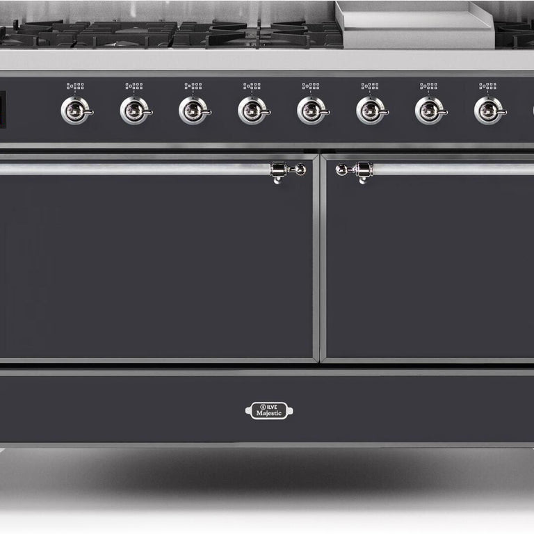 ILVE Majestic II 60" Natural Gas Burner, Electric Oven Range in Matte Graphite with Chrome Trim, UM15FDQNS3MGCNG
