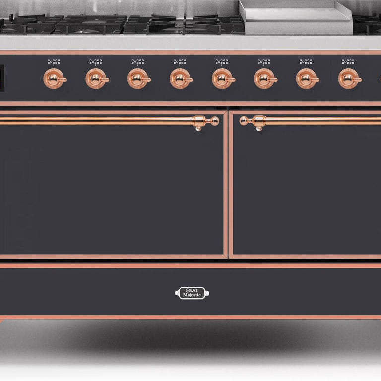 ILVE Majestic II 60" Propane Gas Burner, Electric Oven Range in Matte Graphite with Copper Trim, UM15FDQNS3MGPLP