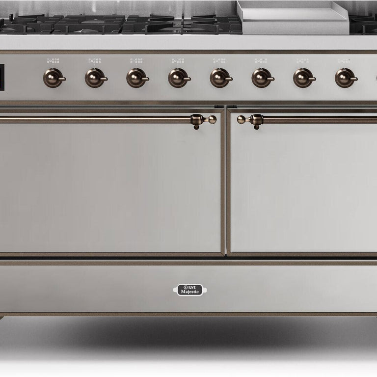 ILVE Majestic II 60" Propane Gas Burner, Electric Oven Range in Stainless Steel with Bronze Trim, UM15FDQNS3SSBLP