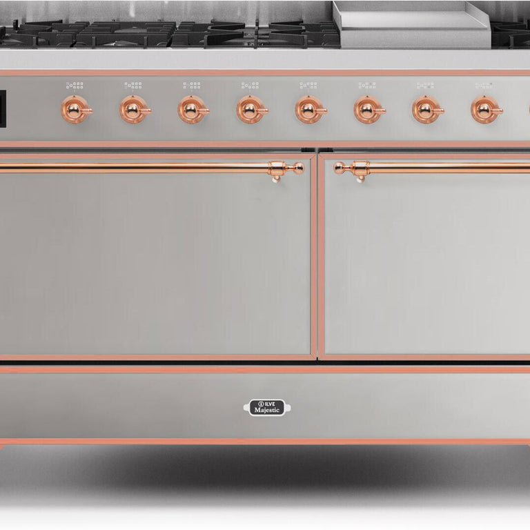 ILVE Majestic II 60" Propane Gas Burner, Electric Oven Range in Stainless Steel with Copper Trim, UM15FDQNS3SSPLP