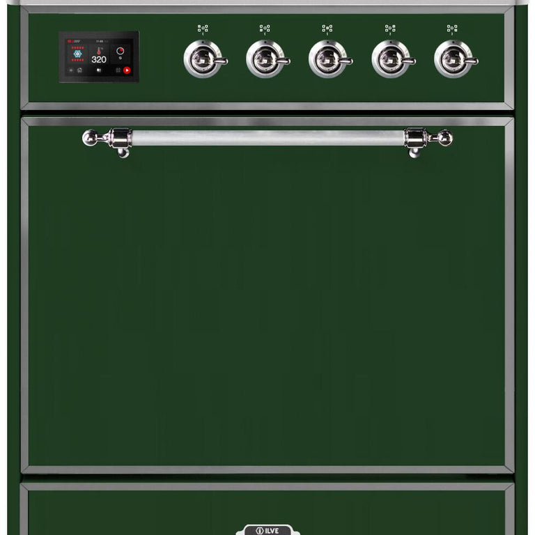 ILVE Majestic II 30" Natural Gas Burner, Electric Oven Range in Emerald Green with Chrome Trim, UM30DQNE3EGCNG