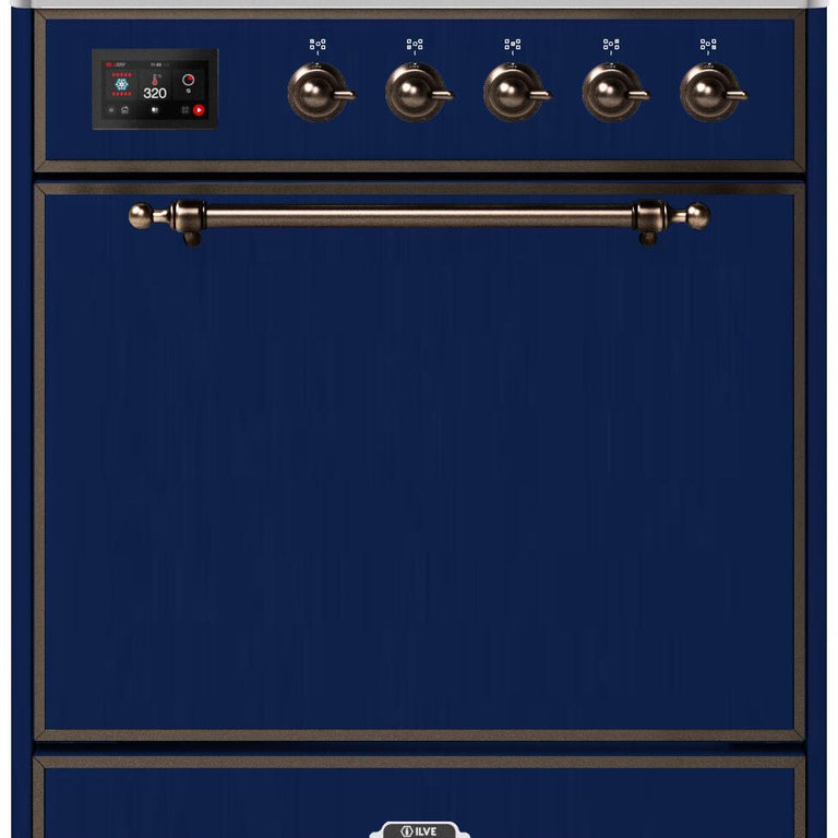 ILVE Majestic II 30" Propane Gas Burner, Electric Oven Range in Midnight Blue with Bronze Trim, UM30DQNE3MBBLP