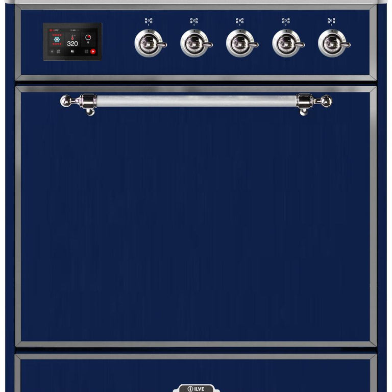 ILVE Majestic II 30" Natural Gas Burner, Electric Oven Range in Midnight Blue with Chrome Trim, UM30DQNE3MBCNG