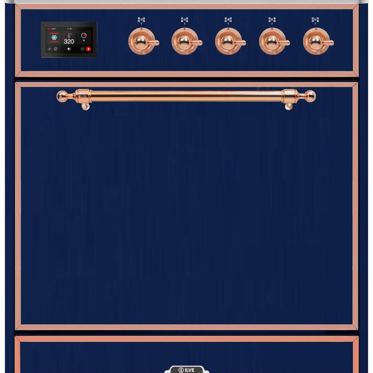 ILVE Majestic II 30" Propane Gas Burner, Electric Oven Range in Midnight Blue with Copper Trim, UM30DQNE3MBPLP
