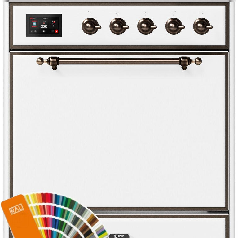 ILVE Majestic II 30" Natural Gas Burner, Electric Oven Range in Custom RAL Color with Bronze Trim, UM30DQNE3RALBNG