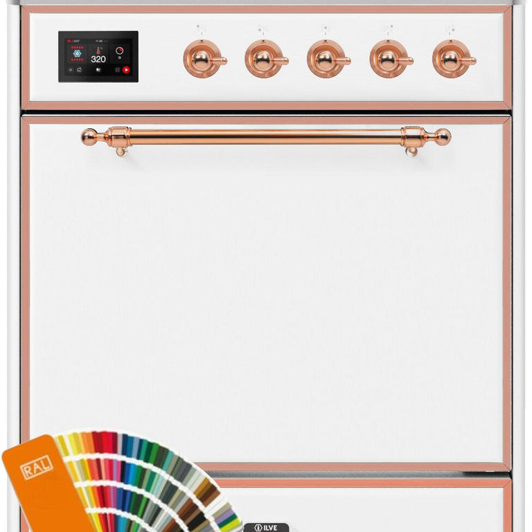 ILVE Majestic II 30" Propane Gas Burner, Electric Oven Range in Custom RAL Color with Copper Trim, UM30DQNE3RALPLP