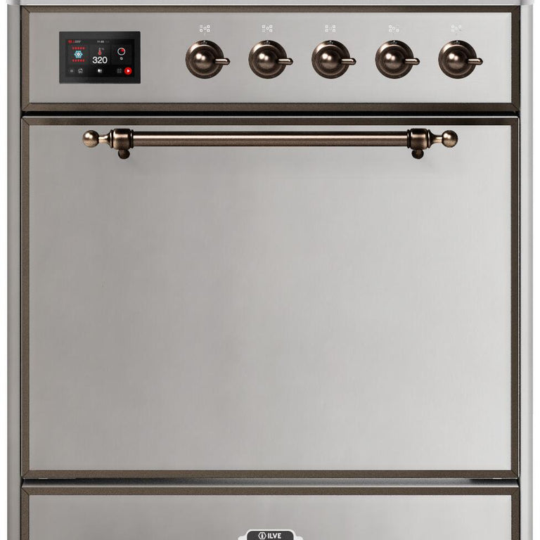 ILVE Majestic II 30" Propane Gas Burner, Electric Oven Range in Stainless Steel with Bronze Trim, UM30DQNE3SSBLP