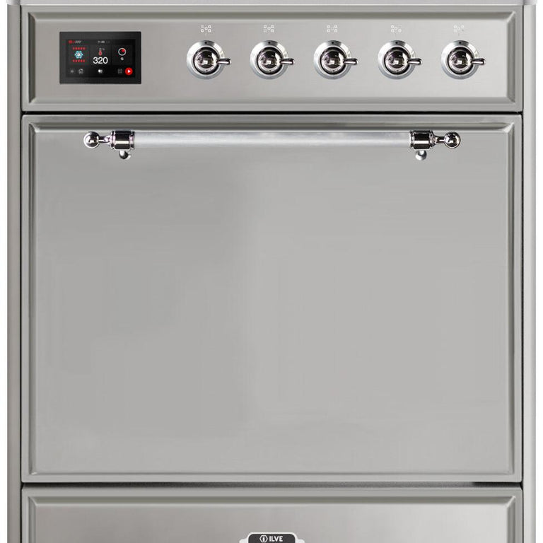 ILVE Majestic II 30" Natural Gas Burner, Electric Oven Range in Stainless Steel with Chrome Trim, UM30DQNE3SSCNG