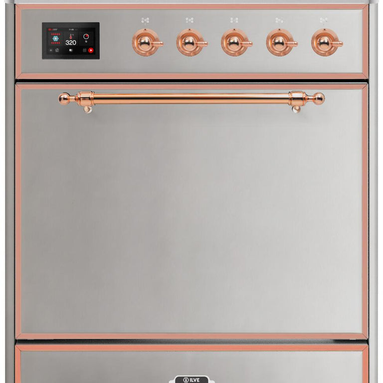 ILVE Majestic II 30" Natural Gas Burner, Electric Oven Range in Stainless Steel with Copper Trim, UM30DQNE3SSPNG