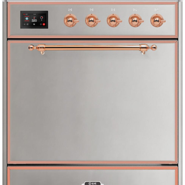 ILVE Majestic II 30" Propane Gas Burner, Electric Oven Range in Stainless Steel with Copper Trim, UM30DQNE3SSPLP