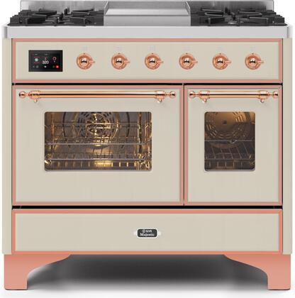 ILVE 40 in. Majestic II Series Propane Gas Burner and Electric Oven Range in Antique White with Copper Trim, UMD10FDNS3AWPLP